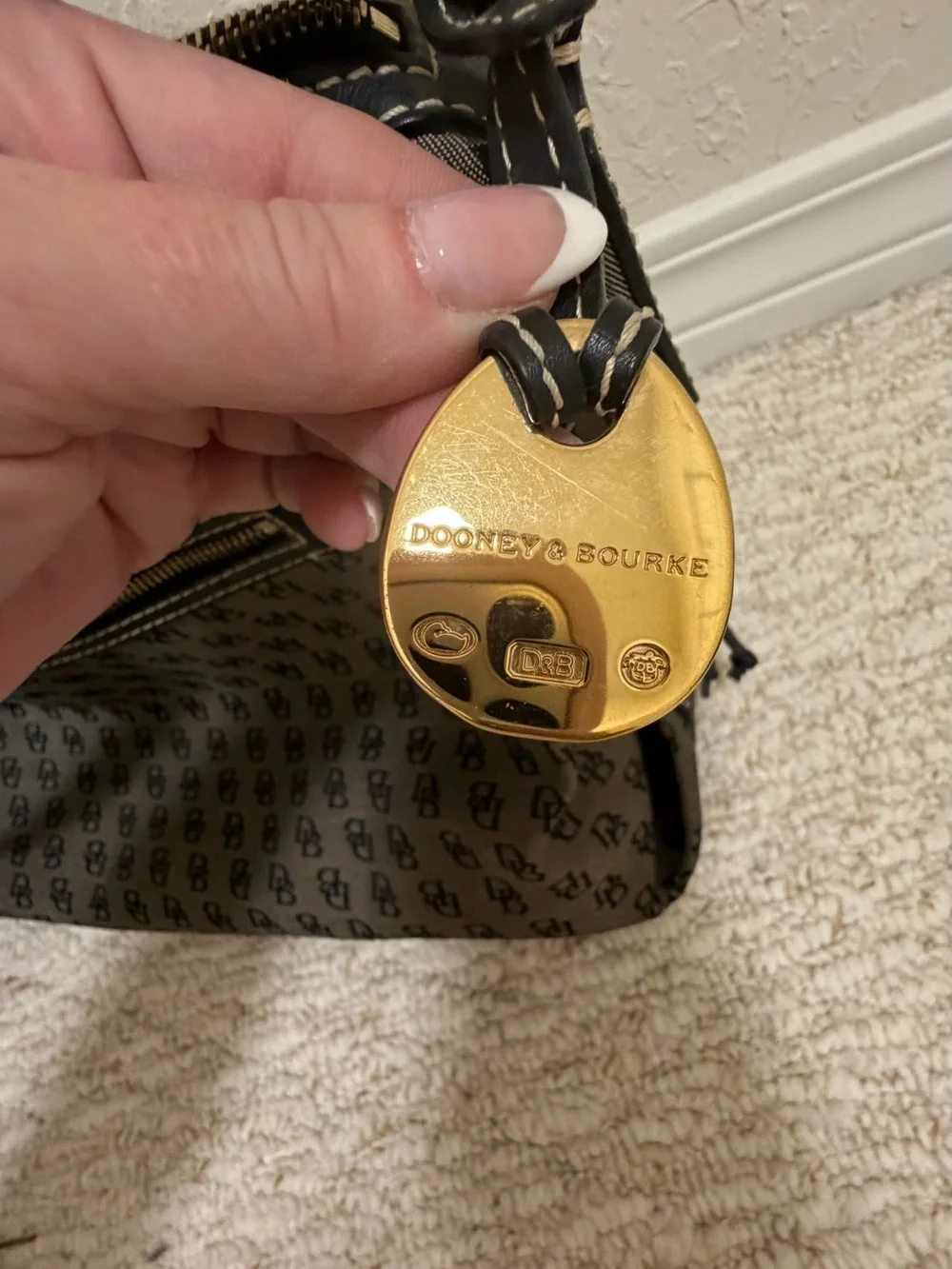 Dooney & Bourke black and grey Monogram Shoulder Bag with Black Strap